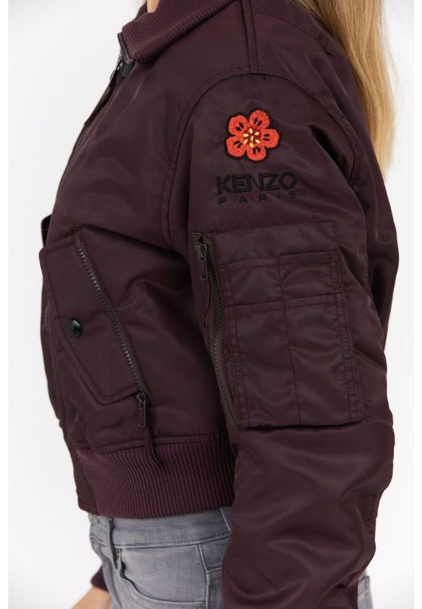 Kenzo - KENZO Bordowa kurtka bomberka damska boke flower. Kolor: czerwony