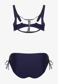 Born2be - Granatowe Bikini ze Ściągaczami Biustonosz i Majtki Figi Miladenna. Kolekcja: plus size. Kolor: niebieski. Materiał: len. Wzór: aplikacja #4