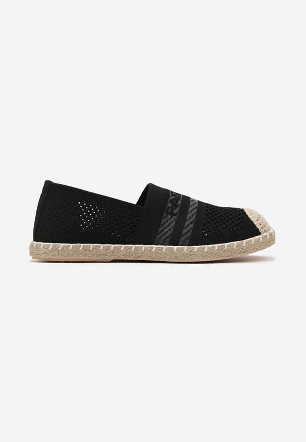 Born2be - Czarne Espadryle na Płaskiej Podeszwie z Plecionki Chorisa. Okazja: na co dzień. Kolor: czarny. Materiał: tkanina. Wzór: kwiaty. Sezon: lato. Obcas: na płaskiej podeszwie. Styl: casual, elegancki