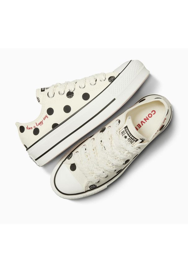 Buty sportowe Converse Chuck Taylor All Star Lift Platform Polka Dots. Kolor: beżowy. Materiał: materiał. Obcas: na platformie. Model: Converse All Star. Sport: skateboard