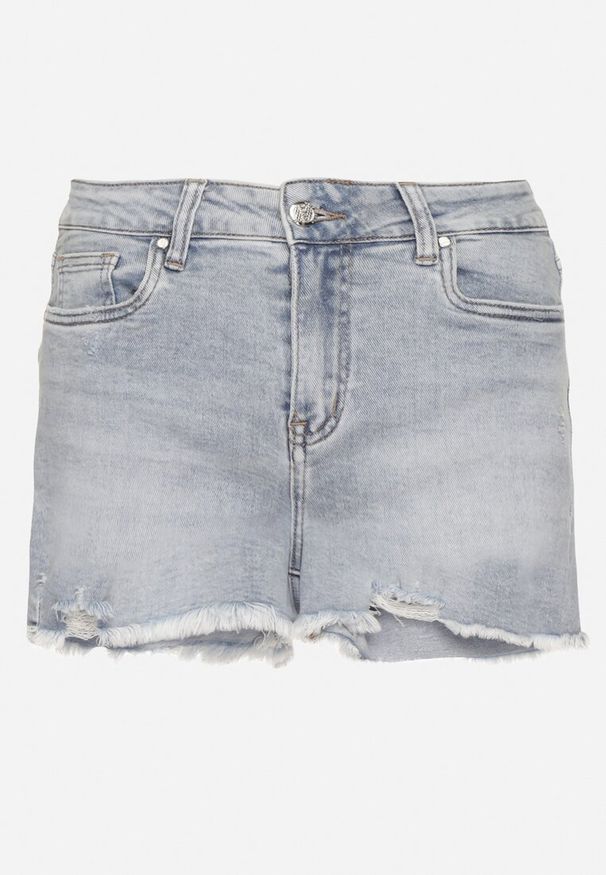 Born2be - Jasnoniebieskie Szorty Jeansowe z Ozdobnymi Przetarciami Tenafela. Okazja: na co dzień. Kolor: niebieski. Materiał: jeans. Długość: krótkie. Styl: elegancki, casual