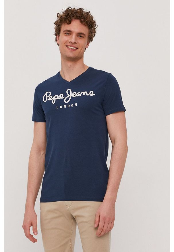 Pepe Jeans - T-shirt Original. Okazja: na co dzień. Kolor: niebieski. Wzór: nadruk. Styl: casual