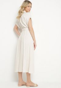 Born2be - Jasnobeżowa Sukienka z Bawełny o Koszulowym Kroju z Wiązanym Paskiem Elanitiela. Okazja: na co dzień. Kolor: beżowy. Materiał: bawełna. Długość rękawa: krótki rękaw. Typ sukienki: koszulowe. Styl: casual, elegancki #5