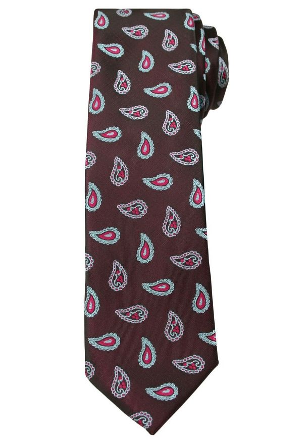 Brązowy Elegancki Krawat w Łezki -Angelo di Monti- 6 cm, Męski, Paisley. Kolor: brązowy, wielokolorowy, beżowy. Wzór: paisley. Styl: elegancki