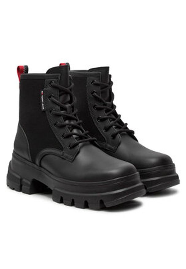 Tommy Jeans Trapery Tjw Chunky Lace Up Boot Mix Mat EN0EN02554 Czarny. Kolor: czarny. Materiał: skóra