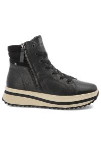 Czarne Sneakersy Rieker Wygodne Obuwie Damskie Na Platformie. Zapięcie: sznurówki. Kolor: czarny. Materiał: skóra. Obcas: na platformie. Sport: turystyka piesza #3
