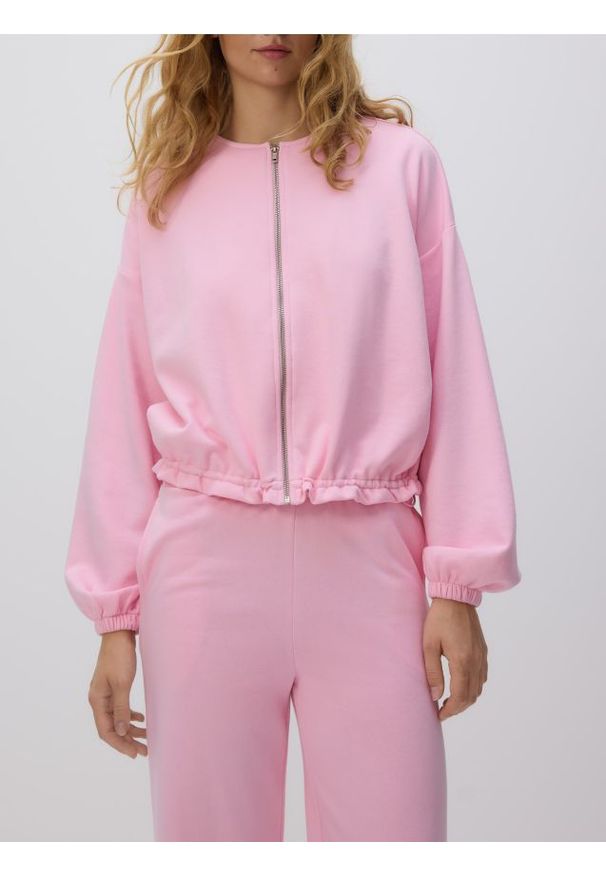 Reserved - Bluza ze ściągaczem - różowy. Kolor: różowy. Materiał: dzianina, bawełna. Wzór: gładki