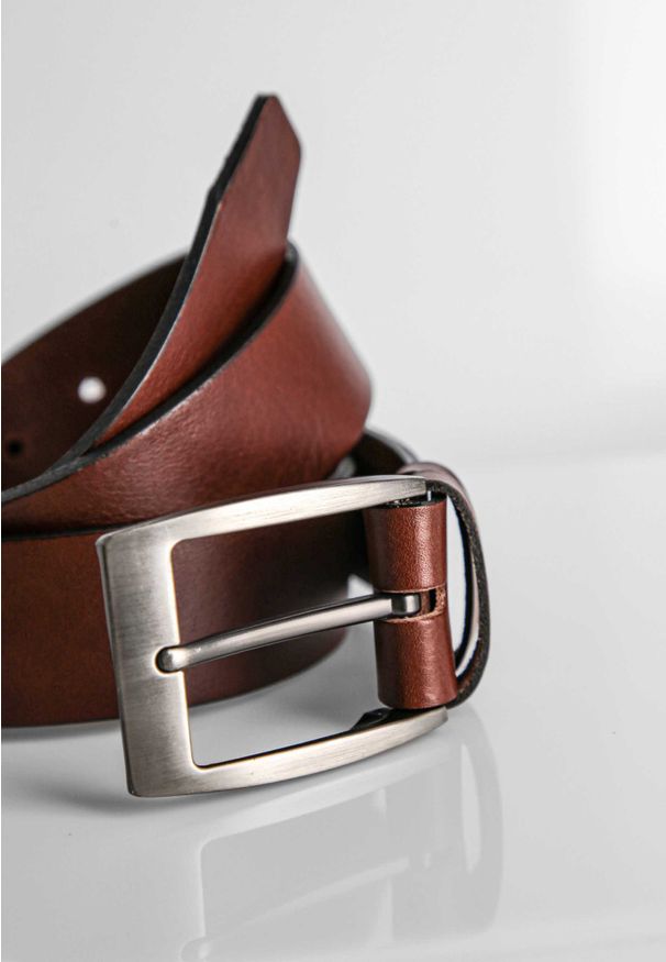 Volcano - Pasek skórzany brązowy JEANS 2. Kolor: brązowy. Materiał: jeans, skóra. Wzór: aplikacja, gładki. Styl: elegancki, casual