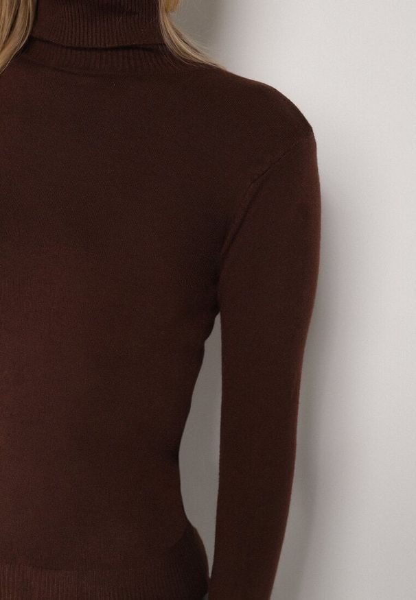 Born2be - Brązowy Golf z Bawełną o Prostym Kroju Mevoresa. Okazja: na co dzień. Typ kołnierza: golf. Kolor: brązowy. Materiał: bawełna. Styl: casual, elegancki, klasyczny