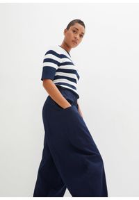 bonprix - Spodnie z bawełnianego diagonalu z domieszką elastanu. Kolor: niebieski. Materiał: elastan, bawełna, materiał. Sezon: lato #3