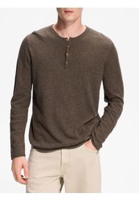 Reserved - Sweter henley - szary. Typ kołnierza: typu henley. Kolor: szary. Materiał: len, dzianina