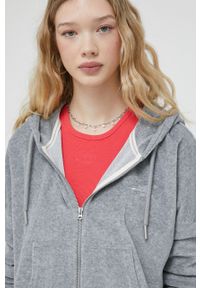 Superdry bluza damska kolor szary z kapturem gładka. Typ kołnierza: kaptur. Kolor: szary. Materiał: włókno, dzianina, materiał. Wzór: gładki #4