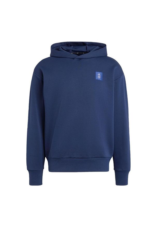 Adidas - Bluza z kapturem Manchester United Seasonal Doubleknit. Typ kołnierza: kaptur. Kolor: niebieski. Materiał: dzianina. Wzór: ze splotem. Sport: piłka nożna
