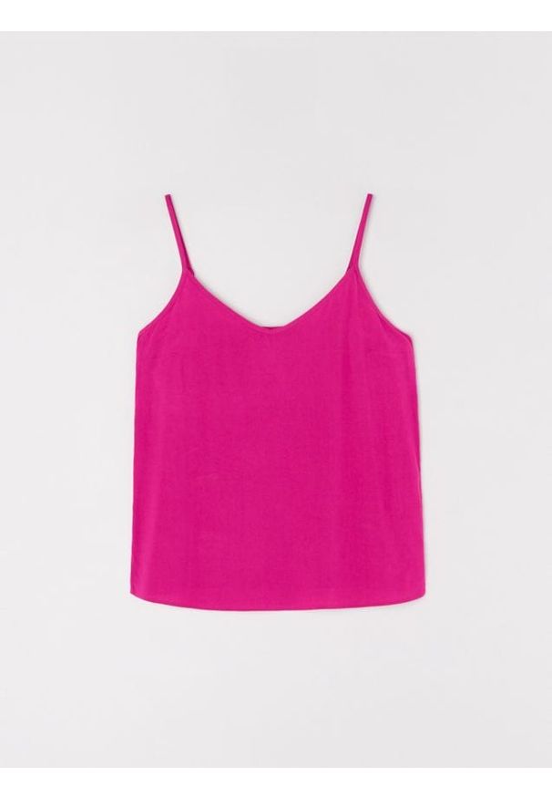 Sinsay - Wiskozowy top na ramiączkach - różowy. Kolor: różowy. Materiał: wiskoza. Długość rękawa: na ramiączkach