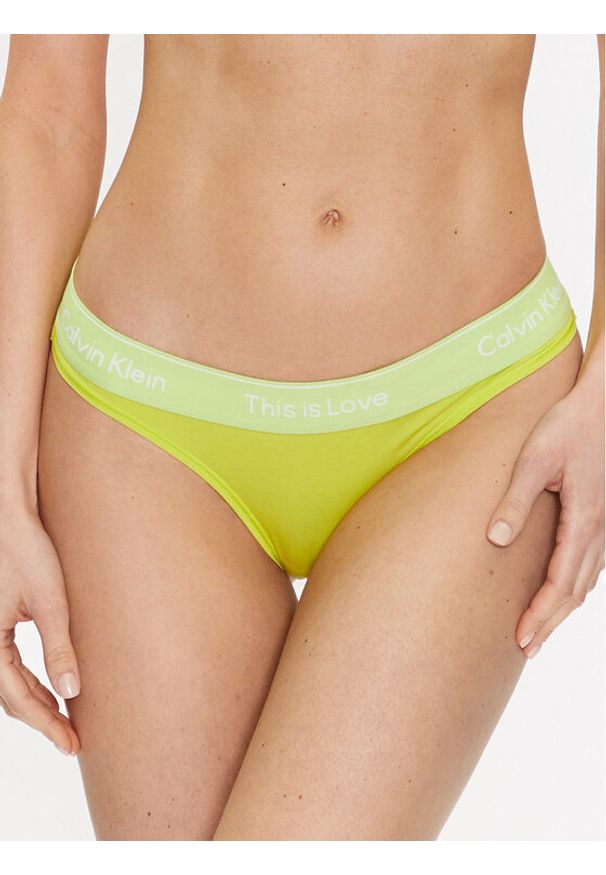 Calvin Klein Underwear Stringi 000QF7283E Zielony. Kolor: zielony. Materiał: bawełna