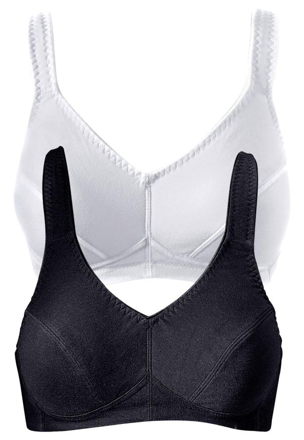bonprix - Biustonosz bez fiszbinów z bawełną organiczną (2 szt.). Kolor: czarny. Materiał: bawełna. Rodzaj stanika: wyściełane miseczki, różne sposoby noszenia