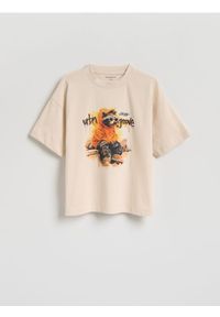 Reserved - T-shirt z nadrukiem - kremowy. Kolor: kremowy. Materiał: bawełna, dzianina. Wzór: nadruk #1