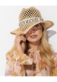 MAISON MICHEL PARIS - Beżowy kapelusz Mini Liana. Kolor: beżowy. Materiał: materiał. Wzór: napisy, ażurowy, aplikacja. Styl: elegancki