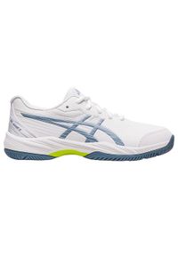 Buty do tenisa dla dzieci Asics Gel Game 9 Allcourt. Kolor: biały. Materiał: materiał, syntetyk. Szerokość cholewki: normalna. Sport: tenis