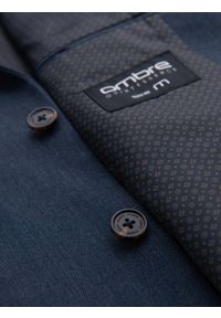 Ombre Clothing - Elegancka marynarka męska SLIM FIT z rayonem – ciemnoniebieska V3. Kolor: niebieski. Materiał: tkanina, poliester, materiał. Wzór: ze splotem. Styl: elegancki #11