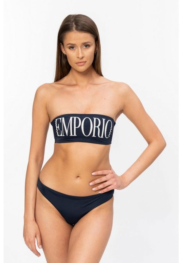 Emporio Armani - EMPORIO ARMANI Granatowe bikini z białym logo. Kolor: niebieski. Materiał: poliamid