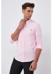 Polo Ralph Lauren Koszula bawełniana męska kolor różowy regular z kołnierzykiem button-down. Typ kołnierza: polo, button down. Kolor: różowy. Materiał: bawełna. Długość rękawa: długi rękaw. Długość: długie. Wzór: aplikacja #3