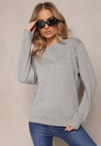 Renee - Szara Bawełniana Bluza w Melanż o Oversizowym Fasonie Jeustena. Kolor: szary. Materiał: bawełna. Wzór: melanż. Styl: klasyczny