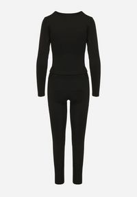 Born2be - Czarny Komplet Sportowy Legginsy i Bluzka z Długim Rękawem Toretta. Kolor: czarny. Wzór: aplikacja #4