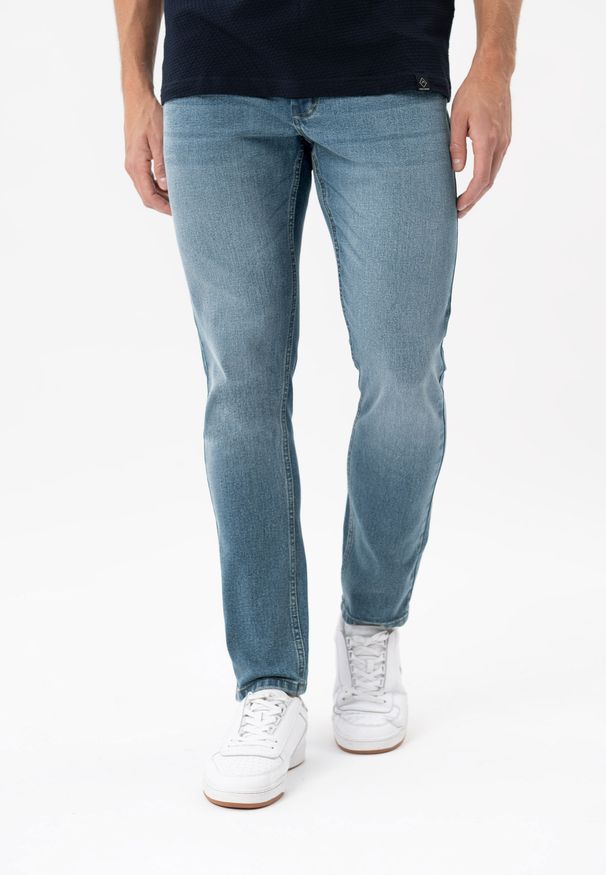 Volcano - Jeansy męskie, Straight Fit, D-JACOB 2. Okazja: na co dzień. Kolor: niebieski. Styl: casual, elegancki, klasyczny