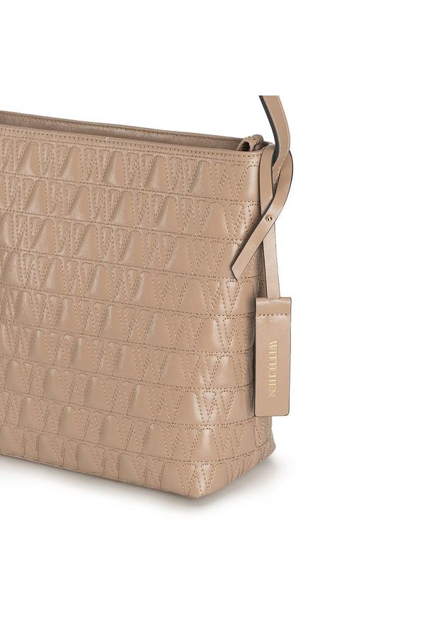 Wittchen - Damska listonoszka skórzana pikowana w deseń. Kolor: beżowy. Wzór: geometria. Materiał: skórzane. Styl: casual