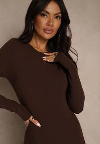 Renee - Brązowa Rozkloszowana Sukienka z Bawełny Tusmala. Okazja: na co dzień. Kolor: brązowy. Materiał: bawełna. Typ sukienki: proste. Styl: casual, elegancki #4