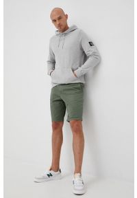 Calvin Klein Jeans bluza bawełniana męska kolor szary z kapturem z aplikacją. Okazja: na co dzień. Typ kołnierza: kaptur. Kolor: szary. Materiał: bawełna. Wzór: aplikacja. Styl: casual
