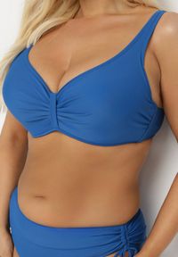 Born2be - Niebieskie Bikini Biustonosz z Marszczeniem i Majtki Figi ze Ściągaczami Sarimine. Kolekcja: plus size. Kolor: niebieski. Materiał: jeans #4