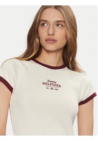 TOMMY HILFIGER - Tommy Hilfiger T-Shirt WW0WW43898 Beżowy Slim Fit. Kolor: beżowy. Materiał: bawełna