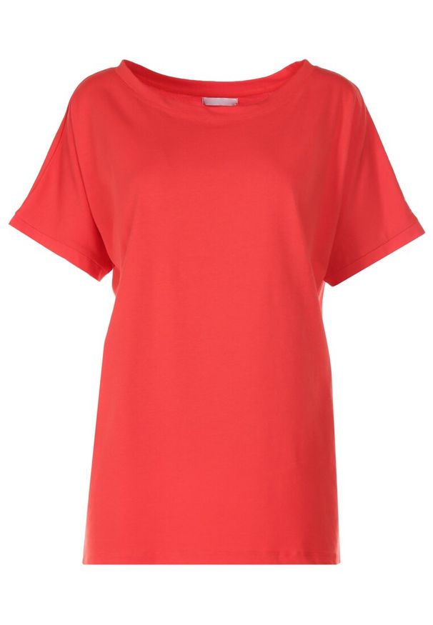 Born2be - Czerwony T-shirt Ammi. Kolor: czerwony. Materiał: bawełna, dzianina, elastan. Długość rękawa: krótki rękaw. Długość: krótkie