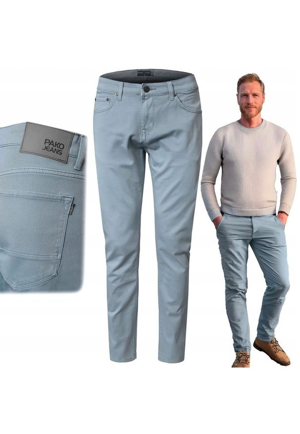 Bawełniane Spodnie Chinos, Regular - Pako Jeans - Niebieskie. Okazja: na spotkanie biznesowe, do pracy. Kolor: niebieski. Materiał: elastan, bawełna. Styl: klasyczny, biznesowy