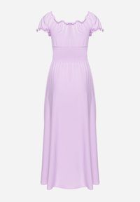 Born2be - Fioletowa Wiskozowa Sukienka z Gumką w Pasie i Trójkątnym Dekoltem Quneri. Okazja: na randkę, na spacer, na imprezę. Kolor: fioletowy. Materiał: wiskoza. Typ sukienki: sportowe. Styl: elegancki, sportowy #4