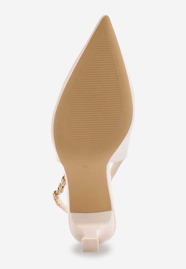 Renee - Beżowe Eleganckie Szpilki Slingback VICES z Ozdobną Aplikacją przy Pasku Natera. Zapięcie: pasek. Kolor: beżowy. Wzór: aplikacja. Obcas: na szpilce. Styl: elegancki. Wysokość obcasa: średni