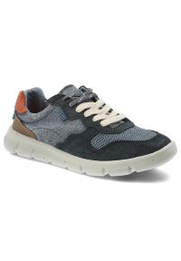 Granatowe Sneakersy Jeep Sportowe Obuwie Męskie. Okazja: na co dzień. Kolor: niebieski. Materiał: zamsz. Szerokość cholewki: normalna. Wzór: kolorowy. Sport: bieganie #1