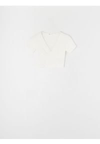 Sinsay - Crop top z ozdobnymi marszczeniami - kremowy. Kolor: kremowy