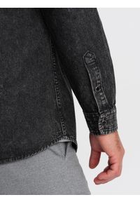 Ombre Clothing - Koszula męska jeansowa na zatrzaski z kieszonkami - czarna V3 OM-SHDS-0115 - XXL. Kolor: czarny. Materiał: jeans #2