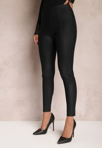 Renee - Czarne Legginsy High Waist z Imitacji Skóry z Gumką w Pasie Boggera. Stan: podwyższony. Kolor: czarny. Materiał: skóra. Sezon: zima, jesień #4
