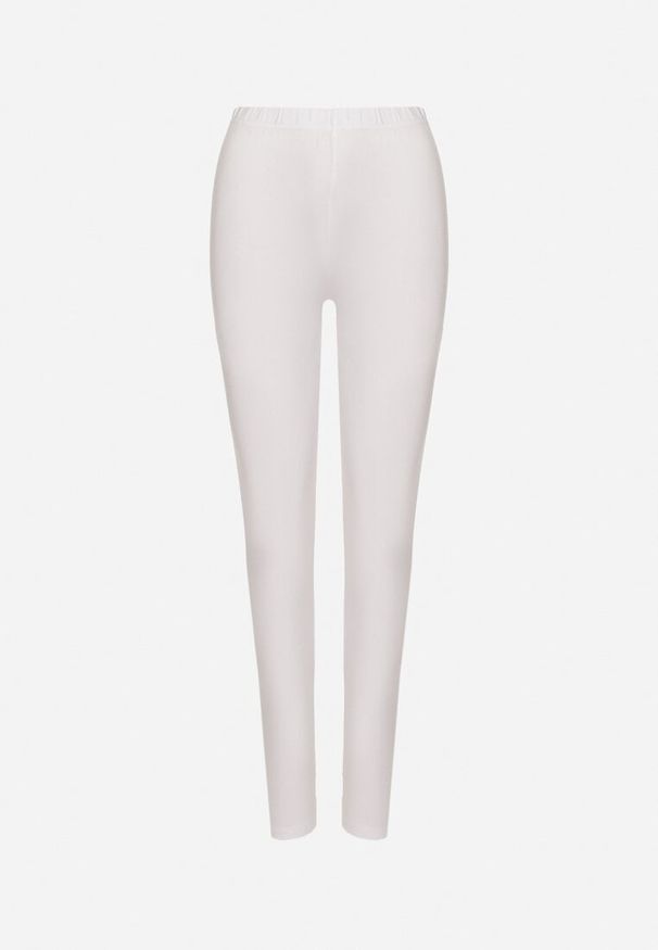 Born2be - Białe Bawełniane Legginsy z Gumką w Pasie i Niskim Stanem Lexuna. Stan: obniżony. Kolor: biały. Materiał: bawełna. Styl: sportowy