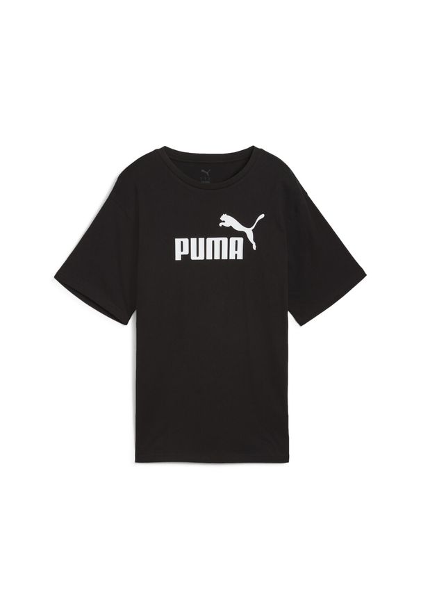 Puma - Damska luźna koszulka Essentials z logo No.1 PUMA Black. Kolor: czarny. Materiał: guma. Wzór: nadruk. Sport: fitness