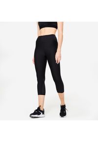 DOMYOS - Legginsy fitness damskie Domyos krótkie. Kolor: czarny. Materiał: materiał, poliester, elastan. Długość: krótkie. Sport: fitness