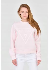 Guess - GUESS Różowa damska bluza z dużym logo. Kolor: różowy. Materiał: wiskoza