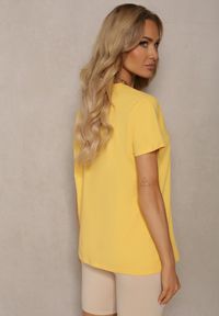 Renee - Żółty T-shirt Koszulka z Krótkim Rękawem z Bawełny Ozdobiona Nadrukiem Xanest. Okazja: na co dzień. Kolor: żółty. Materiał: bawełna. Długość rękawa: krótki rękaw. Długość: krótkie. Wzór: nadruk, aplikacja. Styl: casual #5