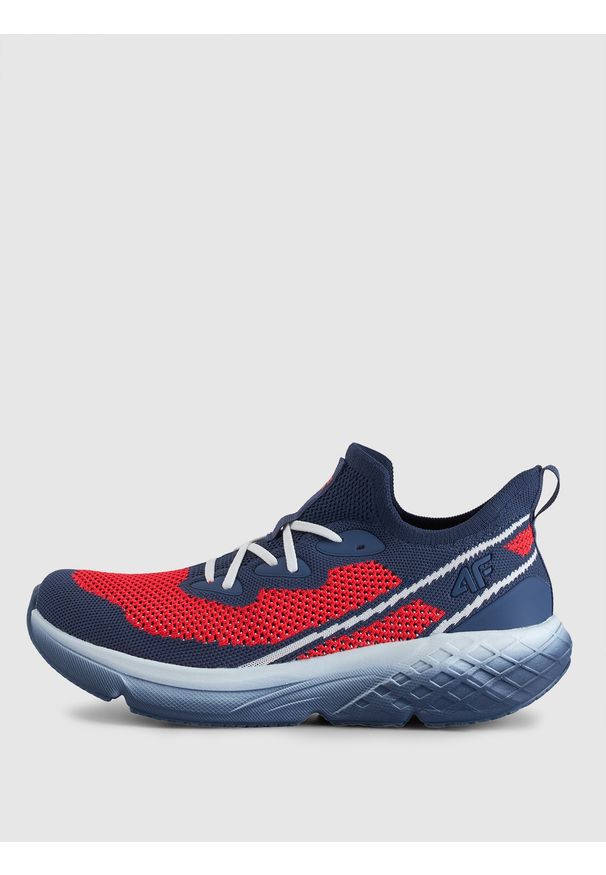 4f - 4F Niskie sneakersy Velocity E-knit męskie - czerwone 42. Kolor: czerwony. Materiał: guma, materiał, poliester, dzianina. Szerokość cholewki: normalna