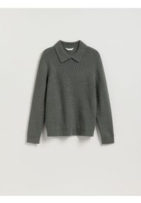 Reserved - Sweter polo z dodatkiem wełny - szary. Typ kołnierza: polo. Kolor: szary. Materiał: wełna