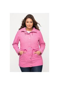 ULLA POPKEN - Damskie Kurtka z funkcją ochrony HYPRAR paski nieprzemakalna kaptur. Kolekcja: plus size. Kolor: różowy. Materiał: poliester, materiał. Wzór: paski. Sport: turystyka piesza #1